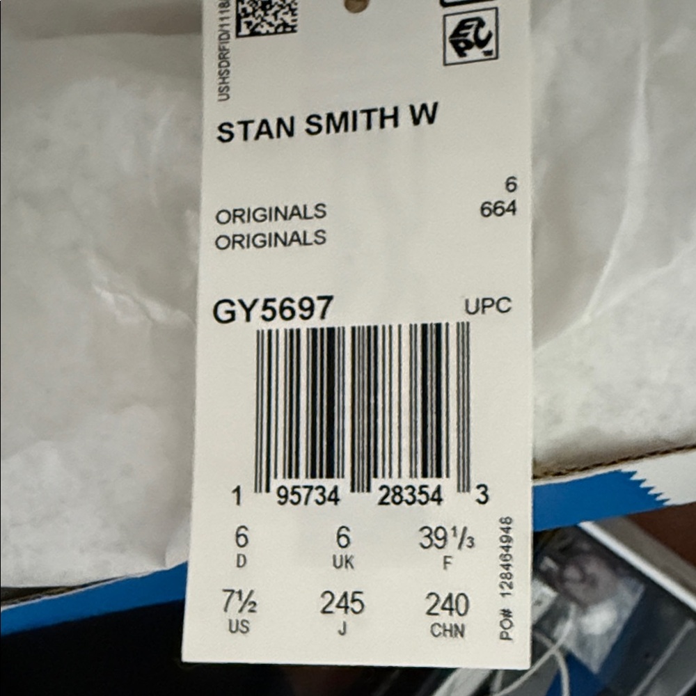 adidas Stan SmithWomen's White and Silver Dash Green Sneakers - Picture 7 of 7